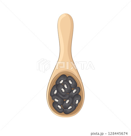 Illustration of Black Bean on a spoon 128445674
