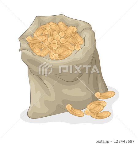 Illustration of cashew nut in a sack Illustration of cashew nut in a sack 128445687
