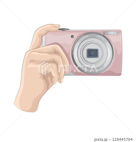 Illustration of Camera in hand Illustration of Camera in hand 128445704