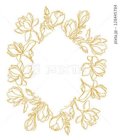 Watercolor bouquet magnolia and gold decorative illustration Watercolor bouquet magnolia and gold decorative illustration 128445784