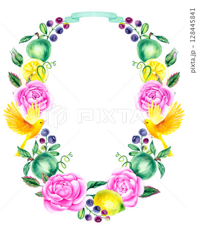 Garden watercolor cottage hand drawn collection 128445841