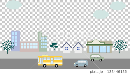 簡單的城市景觀和汽車背景插圖素材 簡單的城市景觀和汽車背景插圖素材 128446186