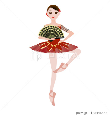 ダンサーのイラスト_バレエ「ドン・キホーテ」のキトリを踊るバレリーナのイメージ ダンサーのイラスト_バレエ「ドン・キホーテ」のキトリを踊るバレリーナのイメージ 128446362
