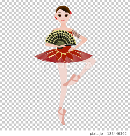 ダンサーのイラスト_バレエ「ドン・キホーテ」のキトリを踊るバレリーナのイメージ ダンサーのイラスト_バレエ「ドン・キホーテ」のキトリを踊るバレリーナのイメージ 128446362