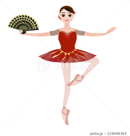 ダンサーのイラスト_バレエ「ドン・キホーテ」のキトリを踊るバレリーナのイメージ 128446363