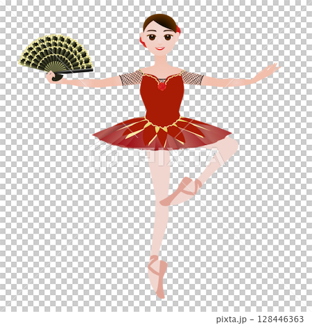 ダンサーのイラスト_バレエ「ドン・キホーテ」のキトリを踊るバレリーナのイメージ 128446363