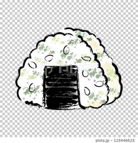 筆で描いた手描き風、和風の青菜のおにぎり 筆で描いた手描き風、和風の青菜のおにぎり 128446628