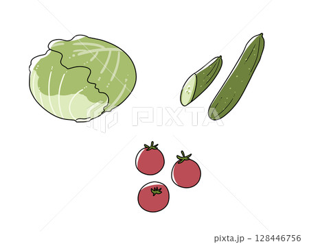レタスとトマトときゅうりのセットイラスト 128446756