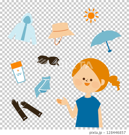 防紫外線女性圖標集材料 128446857