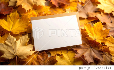 Autumn maple leaves frame blank paper with...のイラスト素材 [128447154] - PIXTA