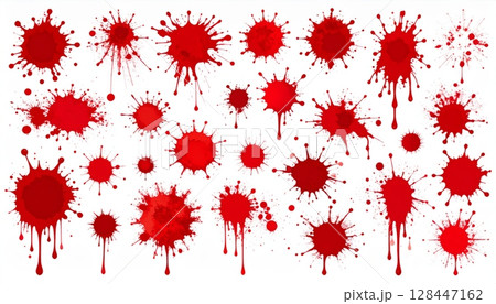 Red ink splatters and splashes create a vibrant, grungy design element 128447162