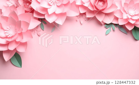 Paper Cut Pink Lotus flower petals create a beautiful, romantic nature background perfect for spring or wedding designs 128447332