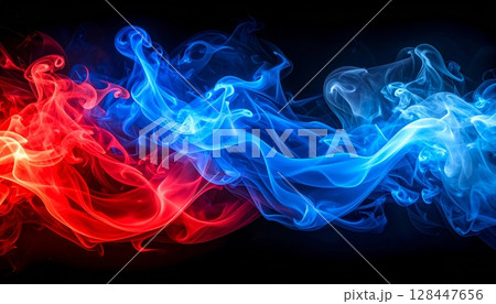 A flowing purple smoke design creates a dark, energetic art pattern with smooth, colorful light curves 128447656