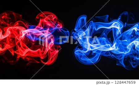 A flowing purple smoke design creates a dark, energetic art pattern with smooth, colorful light curves 128447659