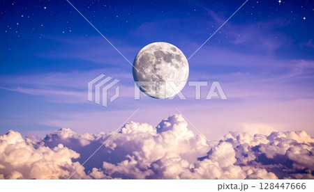 Moonlight illuminates a dark fantasy landscape under a sky full of stars 128447666