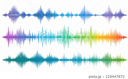 Blue digital soundwave illustration with grass and light frequency graph 128447672