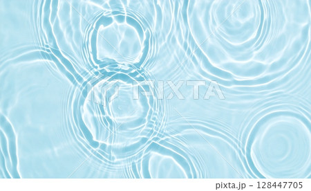 Aqua blue swimming pool water surface with abstract reflections and ripples Aqua blue swimming pool water surface with abstract reflections and ripples 128447705