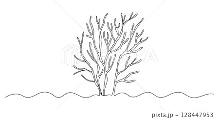 Seaweed one line illustration, continuous line isolated sketch, border doodle 128447953