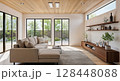 Modern living room interior with natural light and contemporary furniture design 128448088