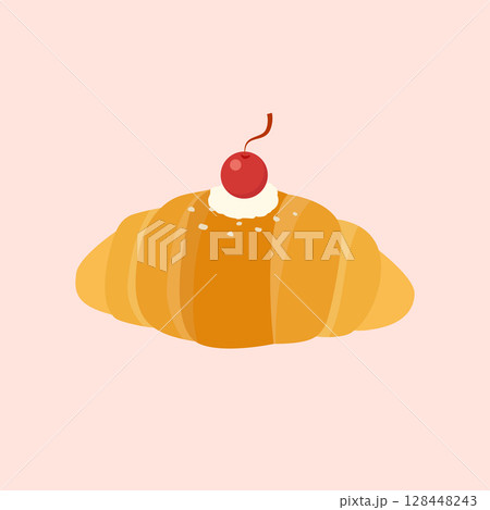 Shio pan Japanese salted roll bread with cherry on top 128448243