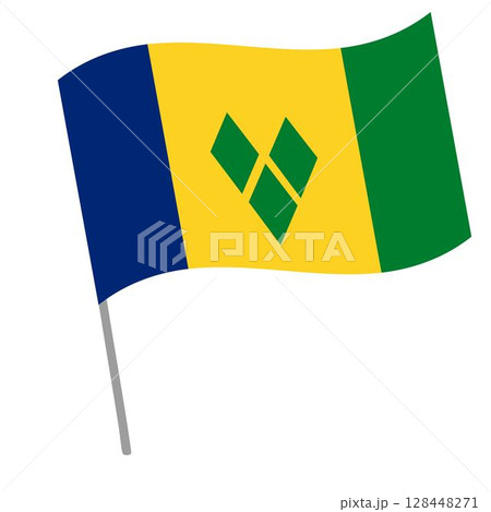 Saint vincent and the grenadines national flag flutters with flagpole Saint vincent and the grenadines national flag flutters with flagpole 128448271