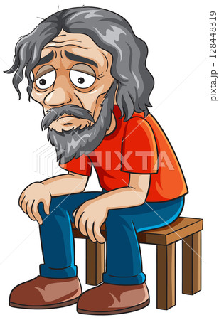 Elderly Man Sitting in Contemplation 128448319