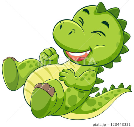Playful Cartoon Dinosaur Laughing Happily Playful Cartoon Dinosaur Laughing Happily 128448331