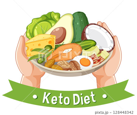 Keto Diet Food Plate Vector Illustration 128448342