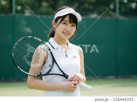 テニスコートでのスポーツシーン 128448355