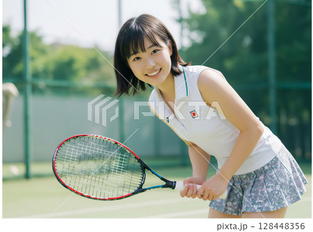 テニスコートでのスポーツシーン 128448356