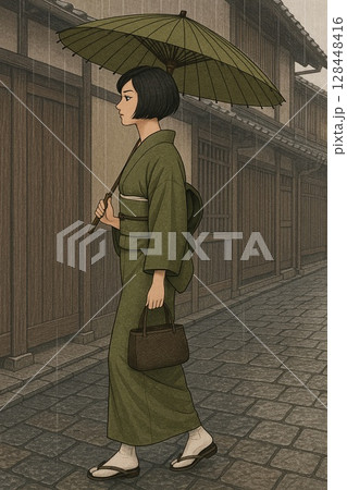 着物姿の凛とした女性　Generative AI 128448416