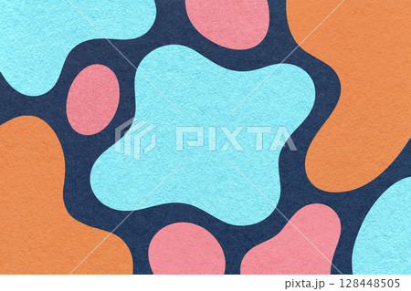 Abstract blue, pink and coral background with amorphous shapes and spots, paper texture in flat organic design Abstract blue, pink and coral background with amorphous shapes and spots, paper texture in flat organic design 128448505