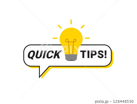 Quick tips message bubble with light bulb emblem stock illustration 128448530