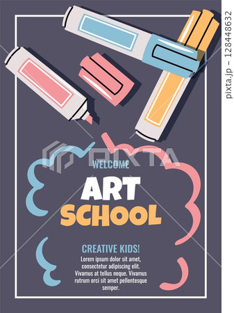 Sketching master Class. Art Workshop Poster for Kids and Adults. Vibrant Alcohol Markers Set in Flat Style. Banner for Illustration Courses, Sketching Lessons and Creative Hobby Groups. Back to school Sketching master Class. Art Workshop Poster for Kids and Adults. Vibrant Alcohol Markers Set in Flat Style. Banner for Illustration Courses, Sketching Lessons and Creative Hobby Groups. Back to school 128448632