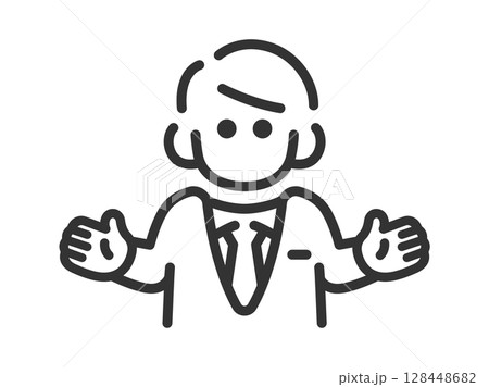 両手を広げた、ビジネスマンのアイコン(線画)のイラスト 両手を広げた、ビジネスマンのアイコン(線画)のイラスト 128448682