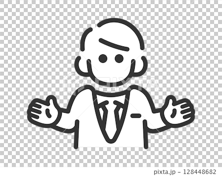 両手を広げた、ビジネスマンのアイコン(線画)のイラスト 両手を広げた、ビジネスマンのアイコン(線画)のイラスト 128448682