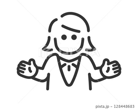 両手を広げた、ビジネスウーマンのアイコン(線画)のイラスト 両手を広げた、ビジネスウーマンのアイコン(線画)のイラスト 128448683