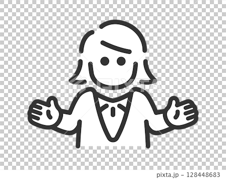 両手を広げた、ビジネスウーマンのアイコン(線画)のイラスト 両手を広げた、ビジネスウーマンのアイコン(線画)のイラスト 128448683