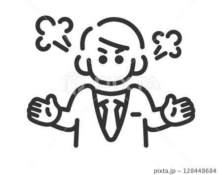 怒っている、ビジネスマンのアイコン(線画)のイラスト 怒っている、ビジネスマンのアイコン(線画)のイラスト 128448684