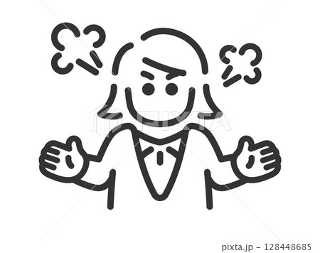 怒っている、ビジネスウーマンのアイコン(線画)のイラスト 怒っている、ビジネスウーマンのアイコン(線画)のイラスト 128448685