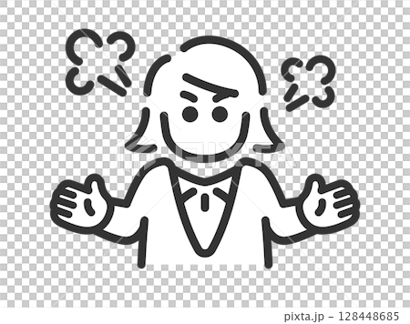 怒っている、ビジネスウーマンのアイコン(線画)のイラスト 怒っている、ビジネスウーマンのアイコン(線画)のイラスト 128448685