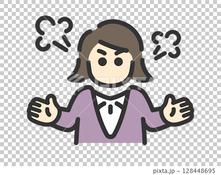 怒っている、ビジネスウーマンのアイコン（線画カラー）のイラスト 128448695