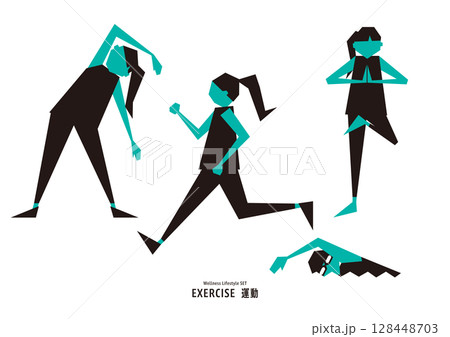 健康とライフスタイルのフラットイラストセット（運動・フィットネス） 128448703