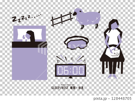 健康與生活方式平面插圖集（睡眠與休息） 128448705