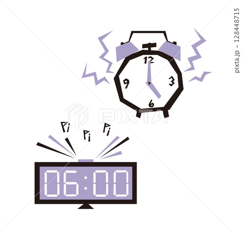 目覚まし時計のフラットイラスト（デジタル・アナログ） 128448715