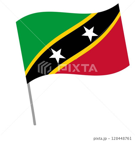 Saint Kitts and Nevis national flag flutters with flagpole 128448761