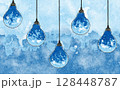 吊るされた電球 ブルー 水色 水彩背景素材 128448787