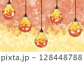 吊るされた電球 紅葉カラー 水彩背景素材 128448788