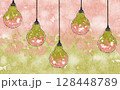 吊るされた電球 桜餅カラー 水彩背景素材 128448789
