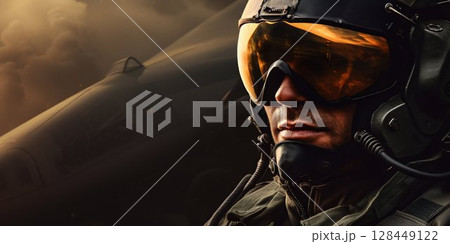 Portrait of a Military Fighter Jet Pilot. Generative ai 128449122